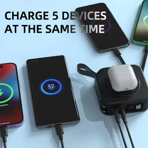 Magnetic Wireless Charging with AC Wall Plug Built in Cable 10000mAh Portable Charger Power Bank