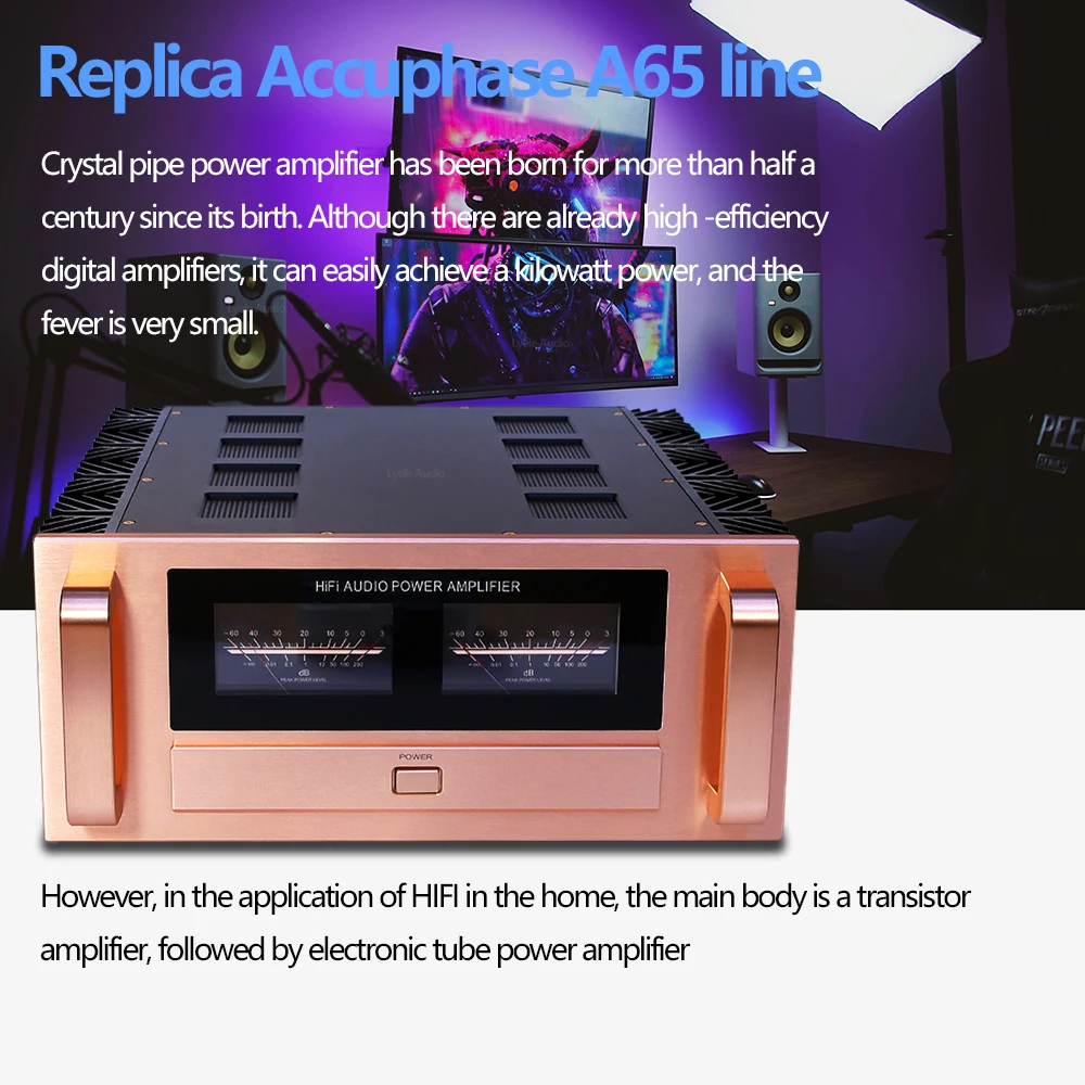 Replica Accuphase A65 Amplifier 220W Fully Balanced Class A Gold Sealed Tube HiFi High End Home Sound Amplifier ON MJ15024/25