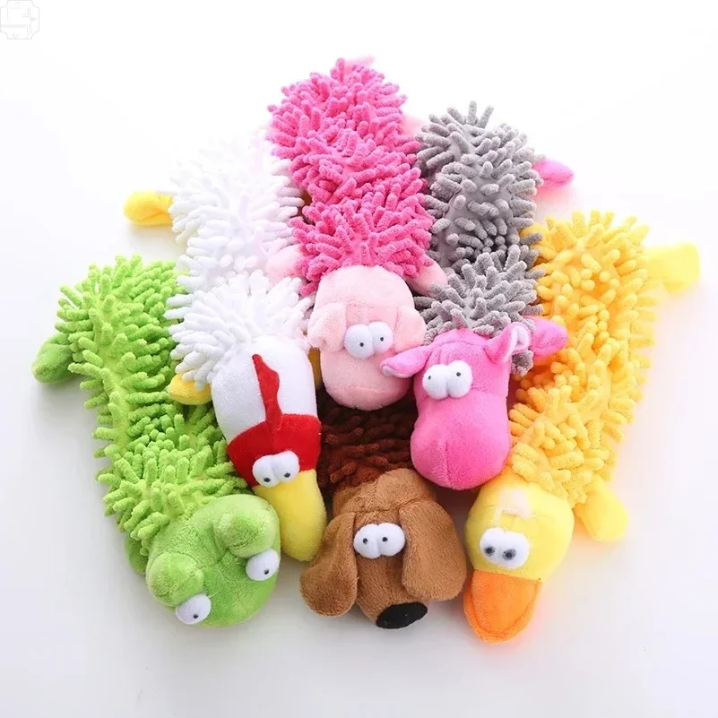 The dog can't chew through the self-amusing pet plush toy mop hair dental chew squeaky toy.