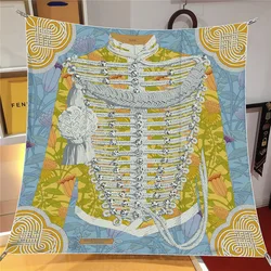 90cm Silk Scarf Women Retro Clothes Print Square Scarf Head Echarpes Silk Foulards Femme Wraps Beach Shawls Bandana Lady Hijabs