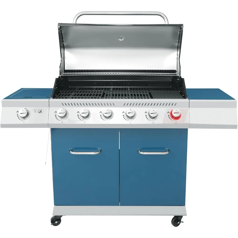 

Royal Gourmet GA6402B 6 Burner Propane Gas Grill with Side Burner and Warming Rack, 74,000 BTUs, Cabinet Style Gas BBQ Grill for