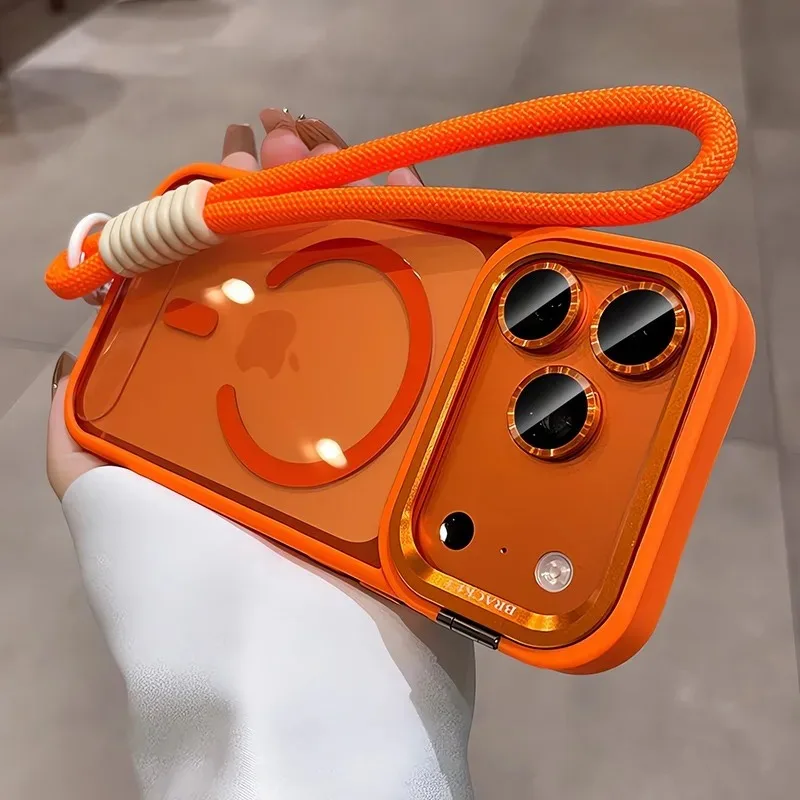 حافظة لهاتف آيفون 17 16 15 14 Plus 13 12 Pro Max 17 Air Lanyard لهاتف Magsafe غطاء خلفي شفاف