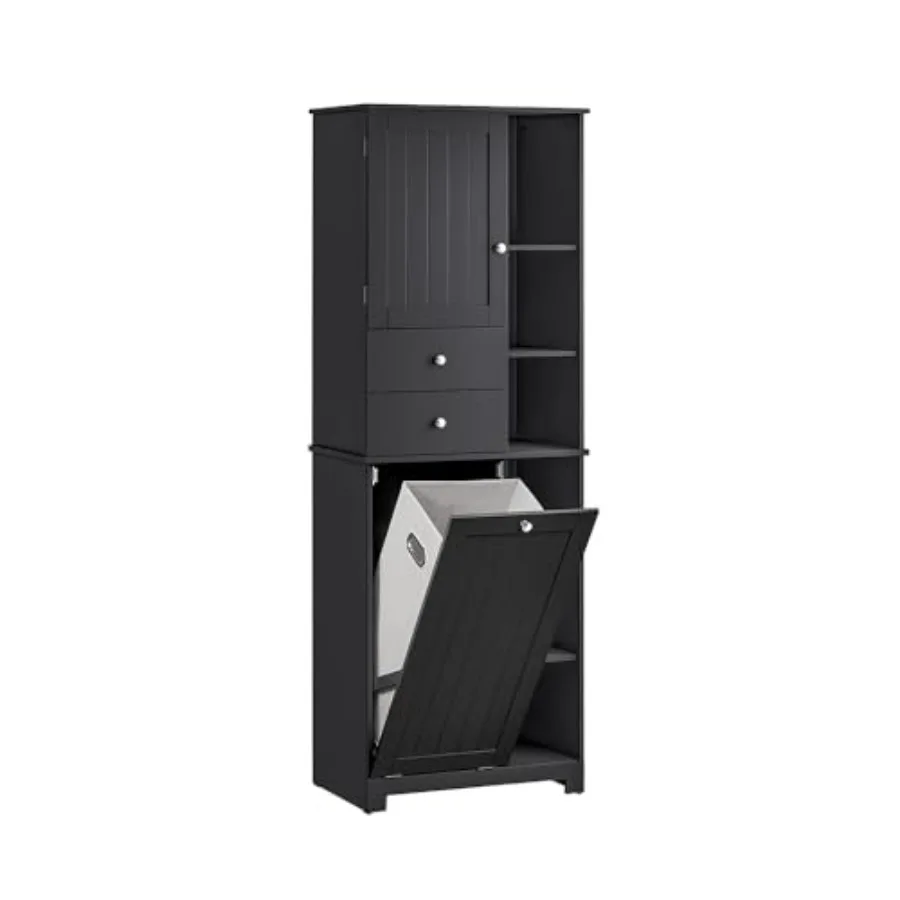 

Tilt-Out Laundry Hamper Cabinet with Removable Basket and Shelves, Freestanding Laundry Storage Cabinet for Laundry Room or Bat