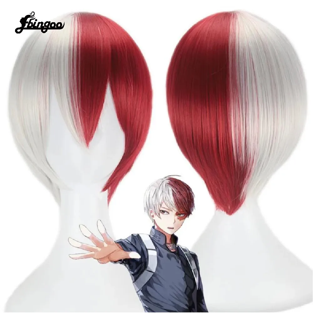 Ebingoo-Peluca de Cosplay de My Hero Academia, blanca y roja, fibra sintética resistente al calor, Boku no Hiro Akademia Shoto Todoroki Shouto