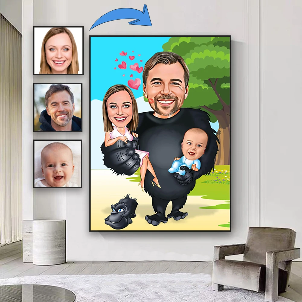 Custom Cartoon Family Portrait Poster Personalized Comic Caricature Prints Birthdays Canvas Painting Bedroom Wall Art Decoration