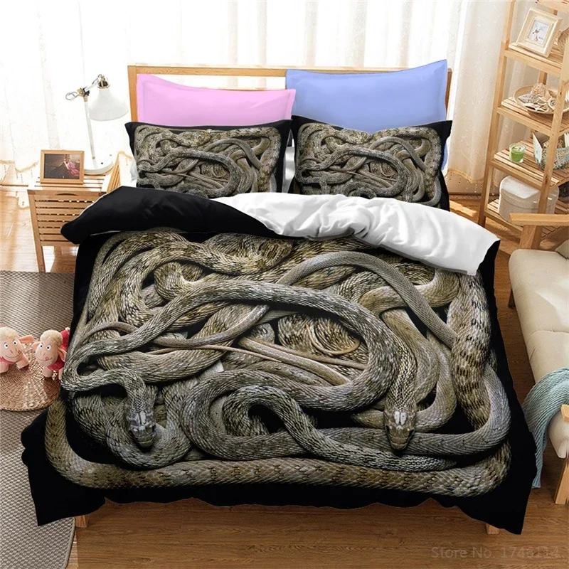 3D Snake Scary Animal Duvet Cover with Pillowcase Set Twin Full Queen King Size Bedding Set Home Textile for Home Bedroom Decor