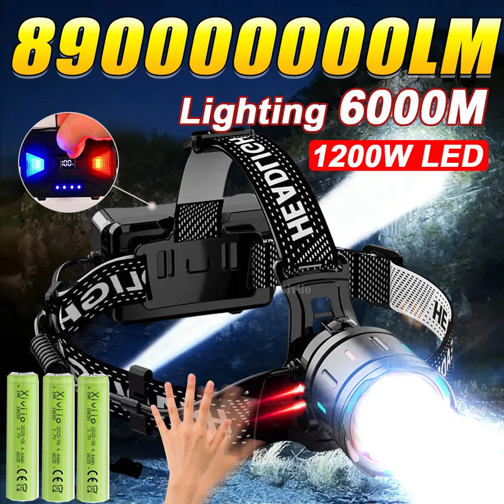 

Самый мощный налобный фонарь с теплым и белым светом, перезаряжаемый светодиодный фонарь для рыбалки, уличный налобный фонарик