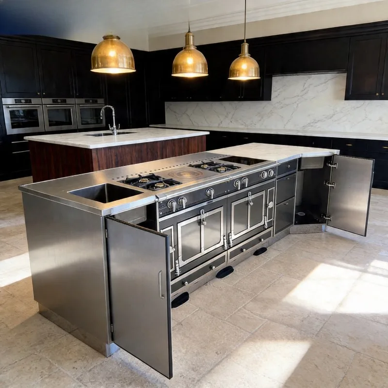 Stainless steel cabinets, high-end, integrated stove cabinets