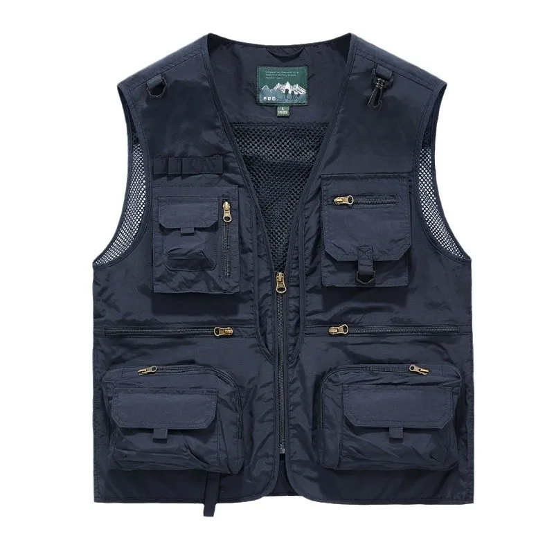 Colete de pesca funcional leve masculino com impressão de logotipo personalizado design de vários bolsos verão ao ar livre