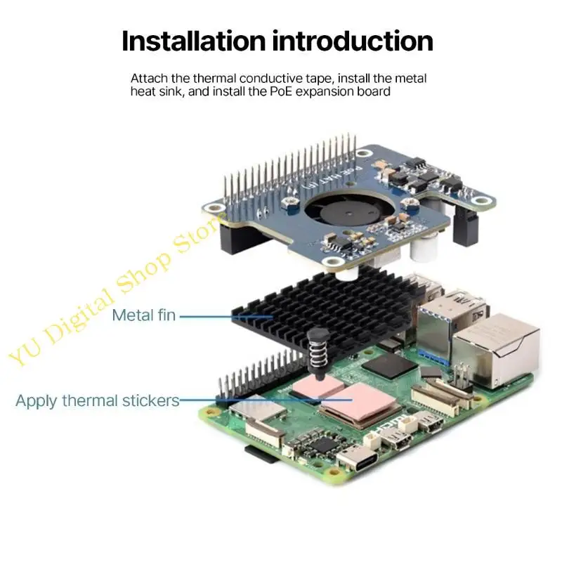 

96BA для RPI 5 POE HAT 802.3AF Power Over Ethernet Poard с охлаждающим вентилятором