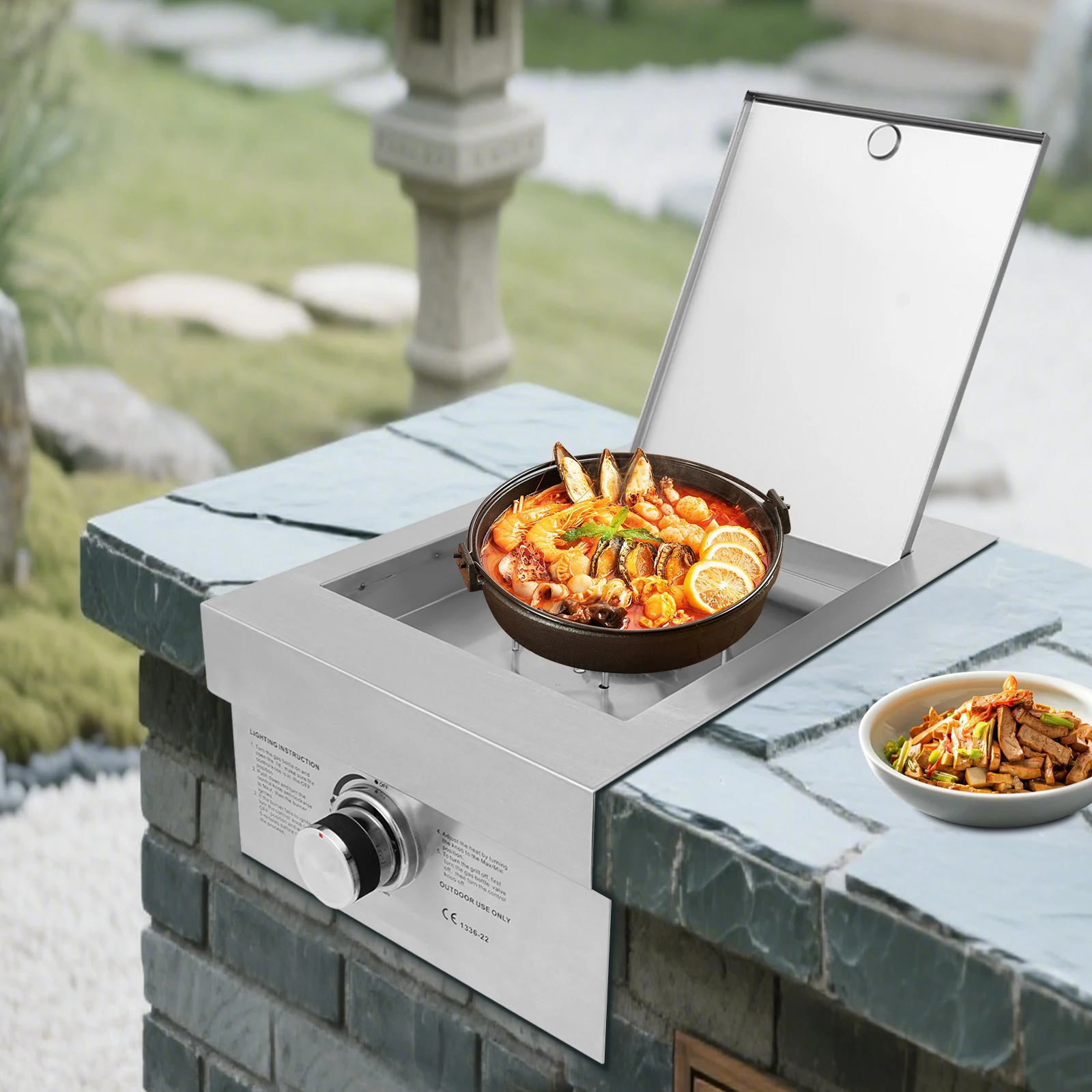 موقد غاز، مدمج/خارجي، 304 من الفولاذ المقاوم للصدأ، موقد غاز طبيعي محمول للفناء الخلفي، والتخييم، والفناء، فضي