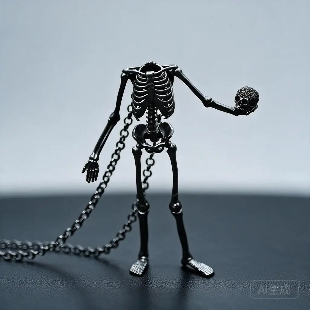 Gothic Hollow Headless Skeleton Pendant Necklace Rhinestone Inlaid Hand Held Skull Halloween Unisex Clavicle Chain Daily Wear