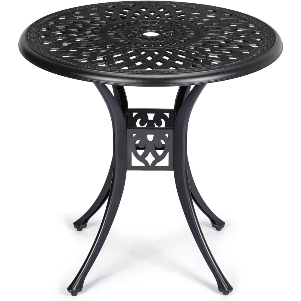 

30.25" Round Cast Aluminum Patio Bistro Table with Umbrella Hole - Perfect Outdoor Side Table for Porch, Backyard, and Garden