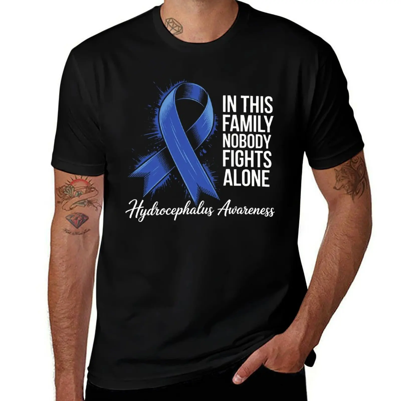 

Family Support Blue Ribbon Hydrocephalus Awareness T-Shirt man t shirt new edition Luxury man Men's t shirts