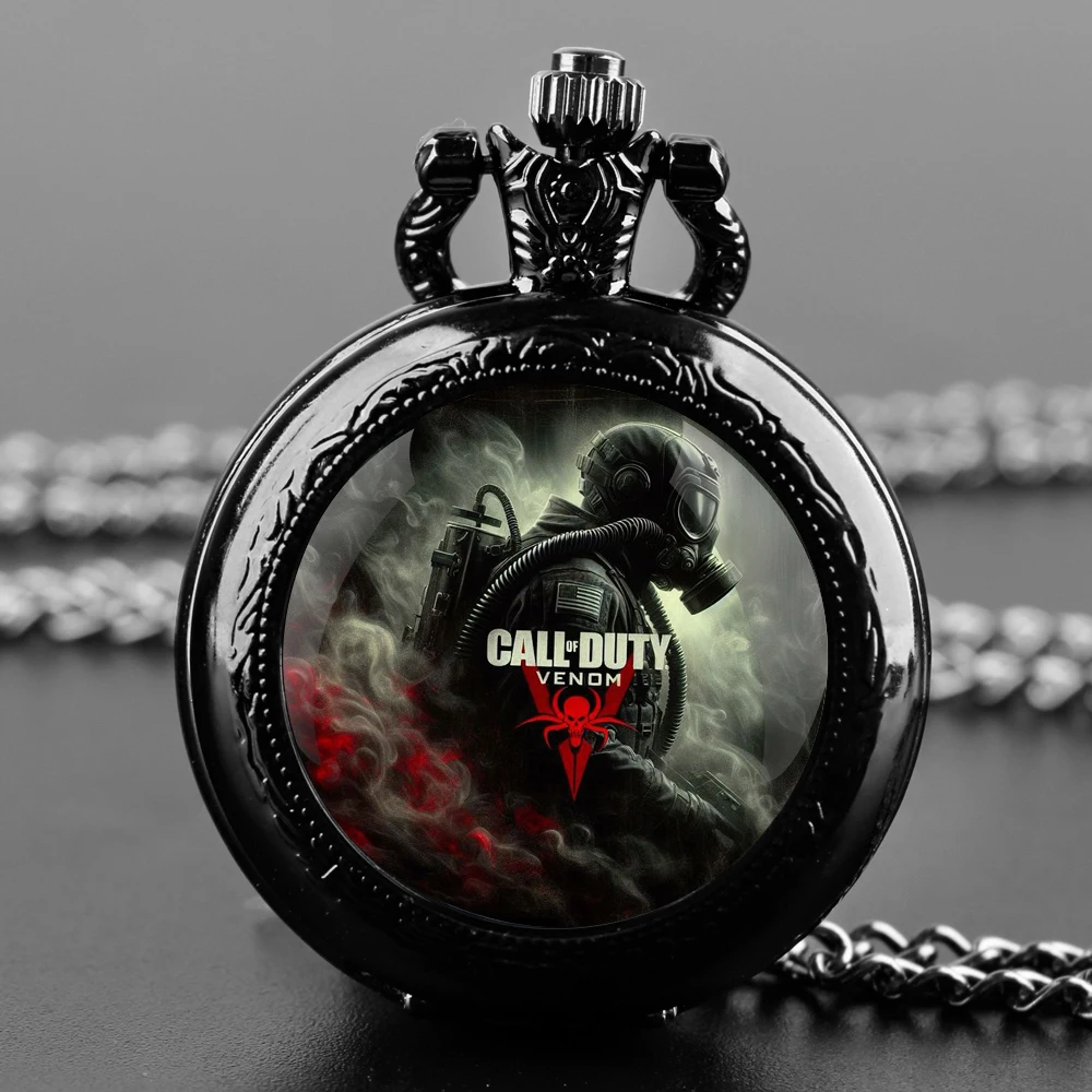 Reloj de bolsillo con cúpula de cristal Retro Call of Duty Ghosts - Regalo de joyería unisex de cuarzo negro