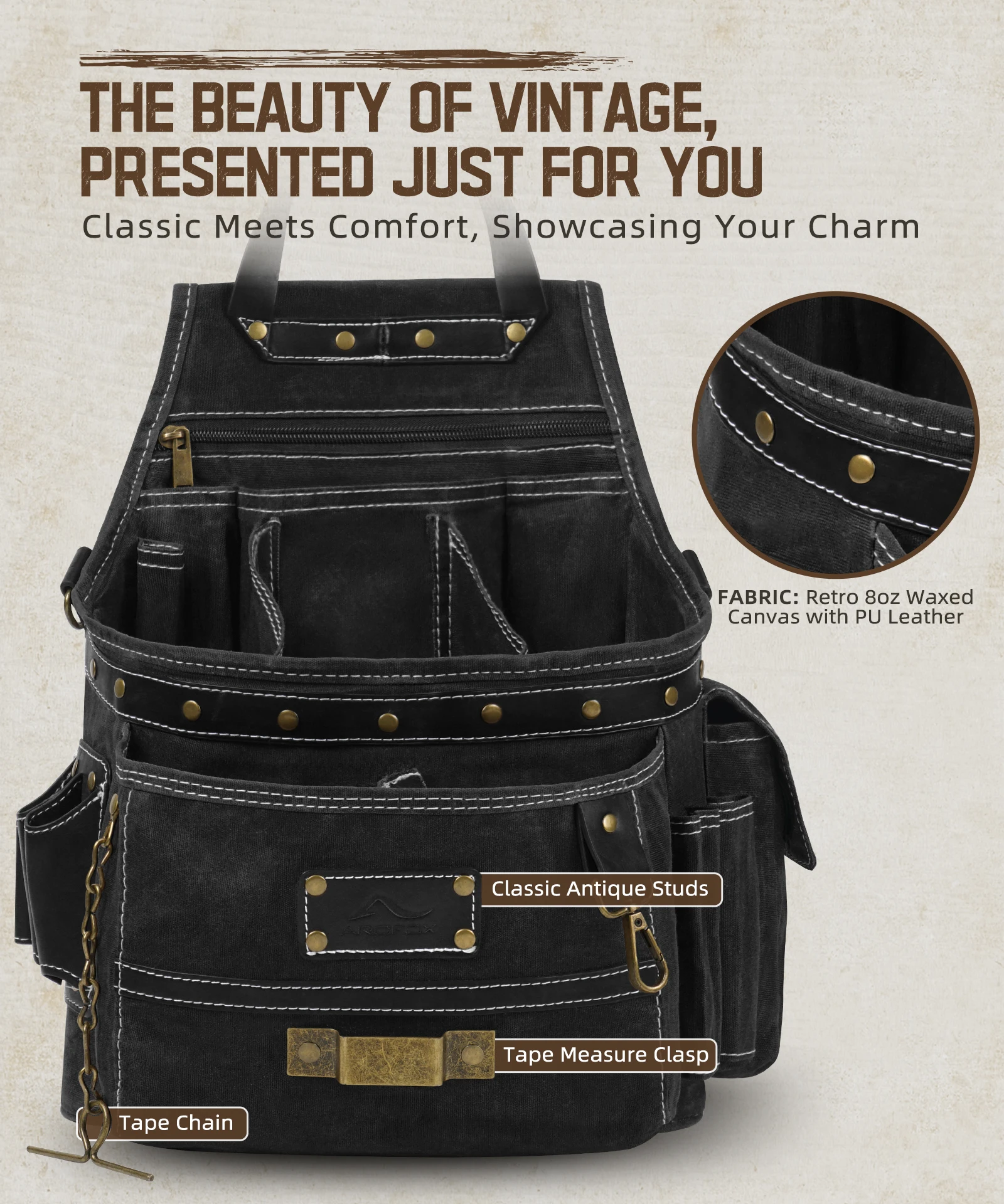 

Upgraded Tool Waist Bags Waterproof Canvas&PU Leather 11-Pockets Tool Belt Pouches Bag for Repairman Fitter Man Carpenter