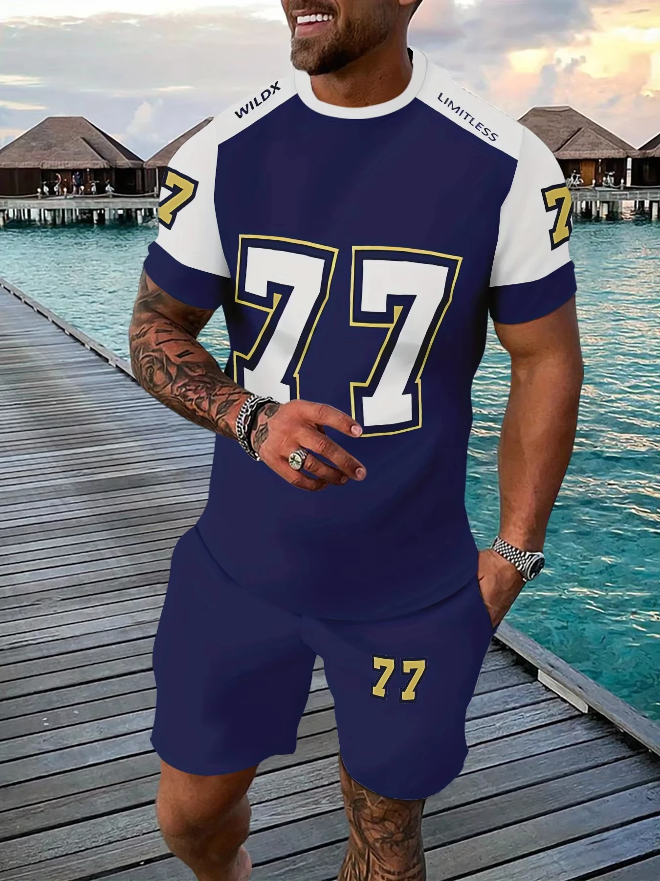 

Summer And Autumn 2025 New Men's Set No.77 3D Printed Casual And Comfortable Sportswear T-shirt And Shorts 2 Pieces Sports Suits