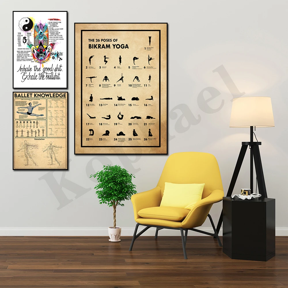 26 Poses of Yoga. Exhale Lotus. Tree Flower Eight Limbs. Ballet Yoga Knowledge. Gifts for Yoga Lovers. Home Decor Art Poster