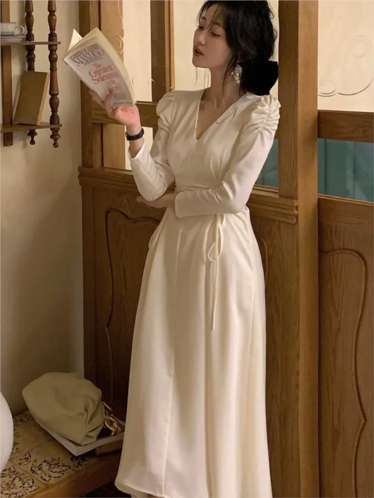 

Elegant Autumn Women's Party Midi Dress Casual Vintage Long Sleeve A Line Vestidos Femme Fashion Wedding Prom Clothes