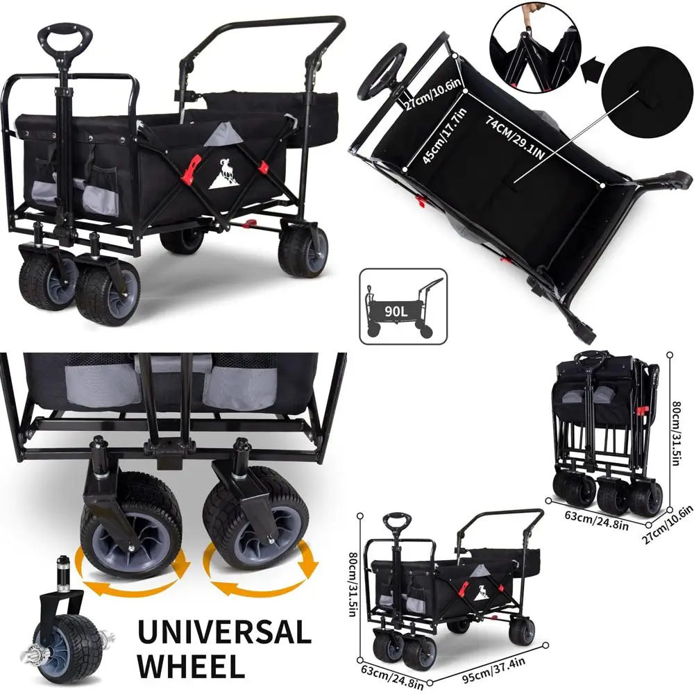 Heavy-Duty Collapsible Utility Wagon with Brakes and Adjustable Handle for Outdoor Adventures, Shopping, and Gardening