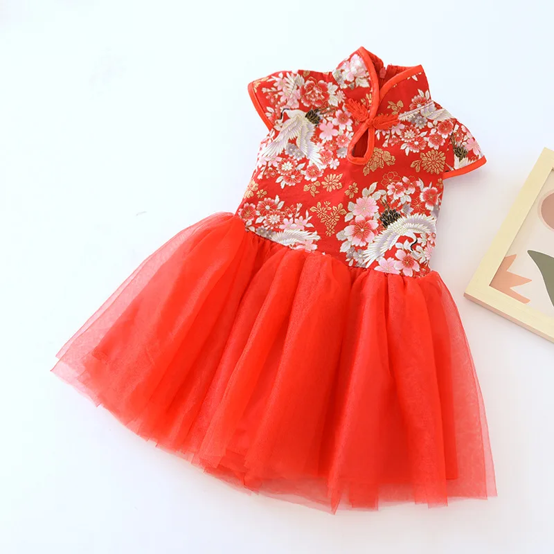 Girls Dresses Spring Summer Children\'s Chinese Style Dress Kids Cheongsam Princess Dresses For Girls Baby Tutu Clothing