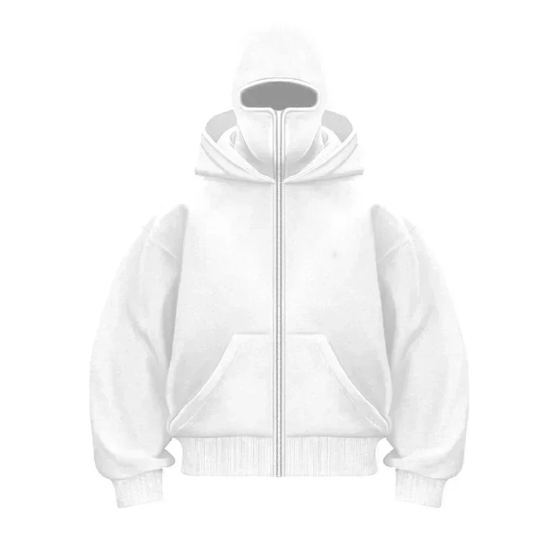Unisex Y2K Gothic Harajuku Balaclava Winter Warm Double Hooded Sweatshirt Hooded Mask Zipper Sports Jacket for Men And Women