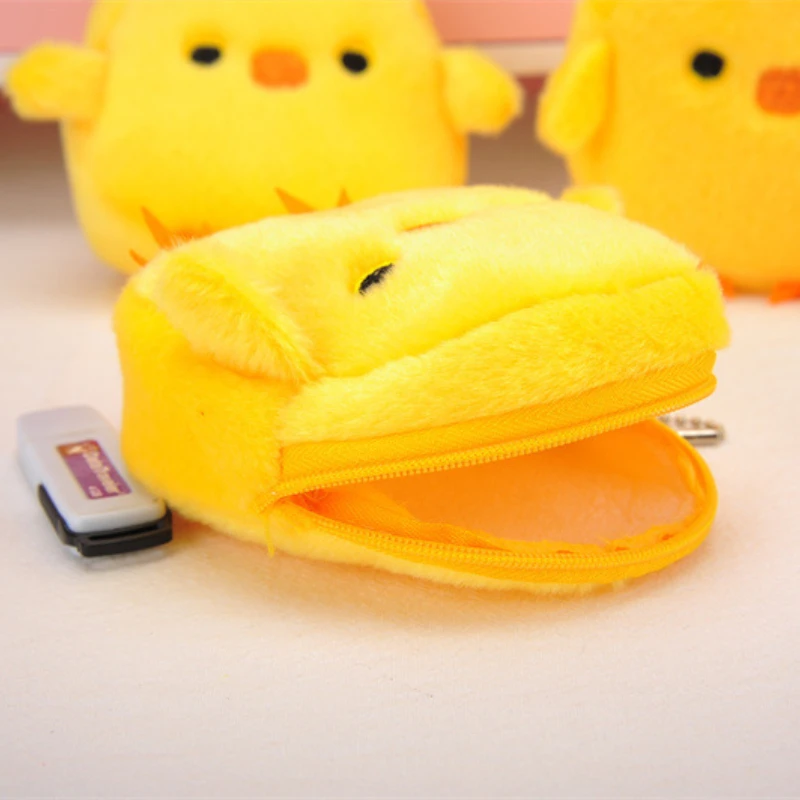 Lovely Chicken Cartoon Coin Purse Plush Animal Pendant Earphone Case Money Bag USB Cable Pouch Mini Wallet Card Holder