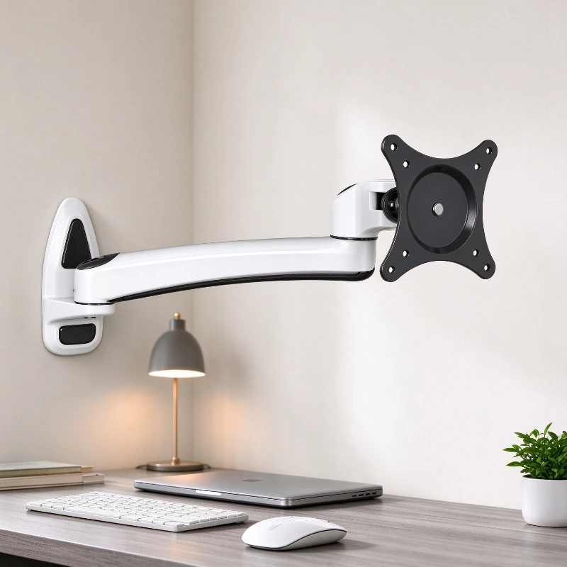 Aluminum Monitor Wall Mount for 27 Inch Screens, Adjustable Tilt, Multi Angle Rotation, Extension, Hidden Cable Management