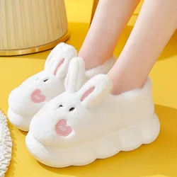 Winter Cute Plush Rabbit Cotton Slippers for women with thick soles and full heels Household Warm Non-slip Shoes