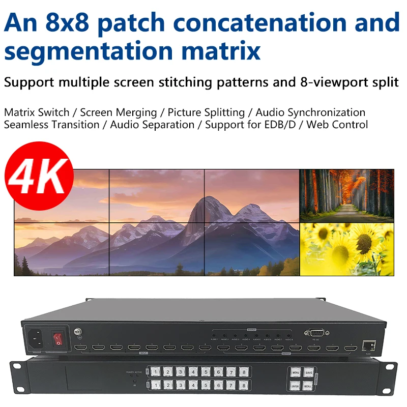 4K30hz HD Matrix Switch 8 in 8 out KVM Splitter  multi video screen processor splicer HDCP WEB/Panel/Remote Control