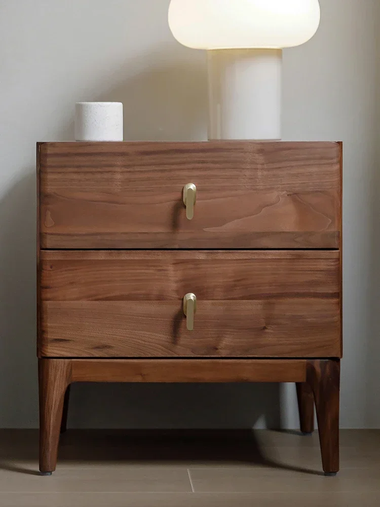 North American Black Walnut Bedside Drawer Cabinet Italian-Style Light Luxury Bedroom Bedside Solid Wood Locker
