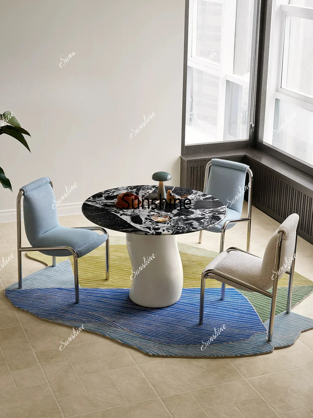 Retro style home marble round dining table modern simple eating tableT*