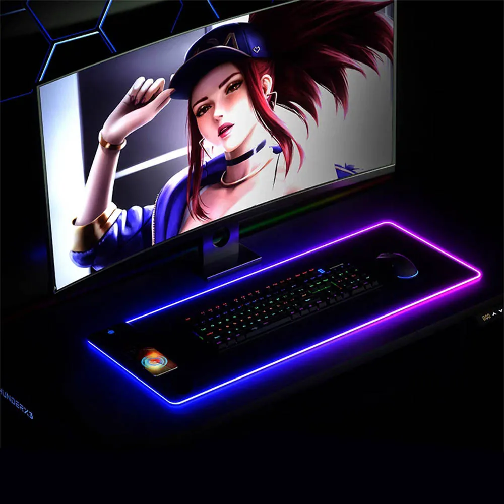 Коврик для мыши RGB с беспроводным зарядным устройством, быстрая зарядка 15 Вт, нескользящий коврик для клавиатуры с сверхгладкой поверхностью для игрового ПК, коврик для мыши