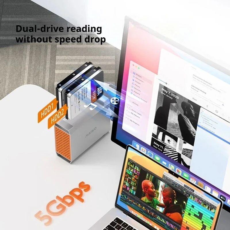 MAIWO Dual Bay 2.5/3.5 Inch External Hard Drive Enclosure Case With 4 RAID HD Array SATA To USB Type-C Hard Drive Dock Station
