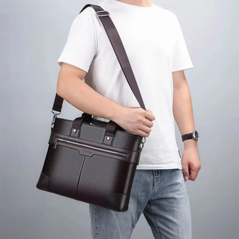 Large Capacity PU Leather Briefcase Paper Organizer Zipper Closure Business Documents Bag Oxford Cloth Multifunctional