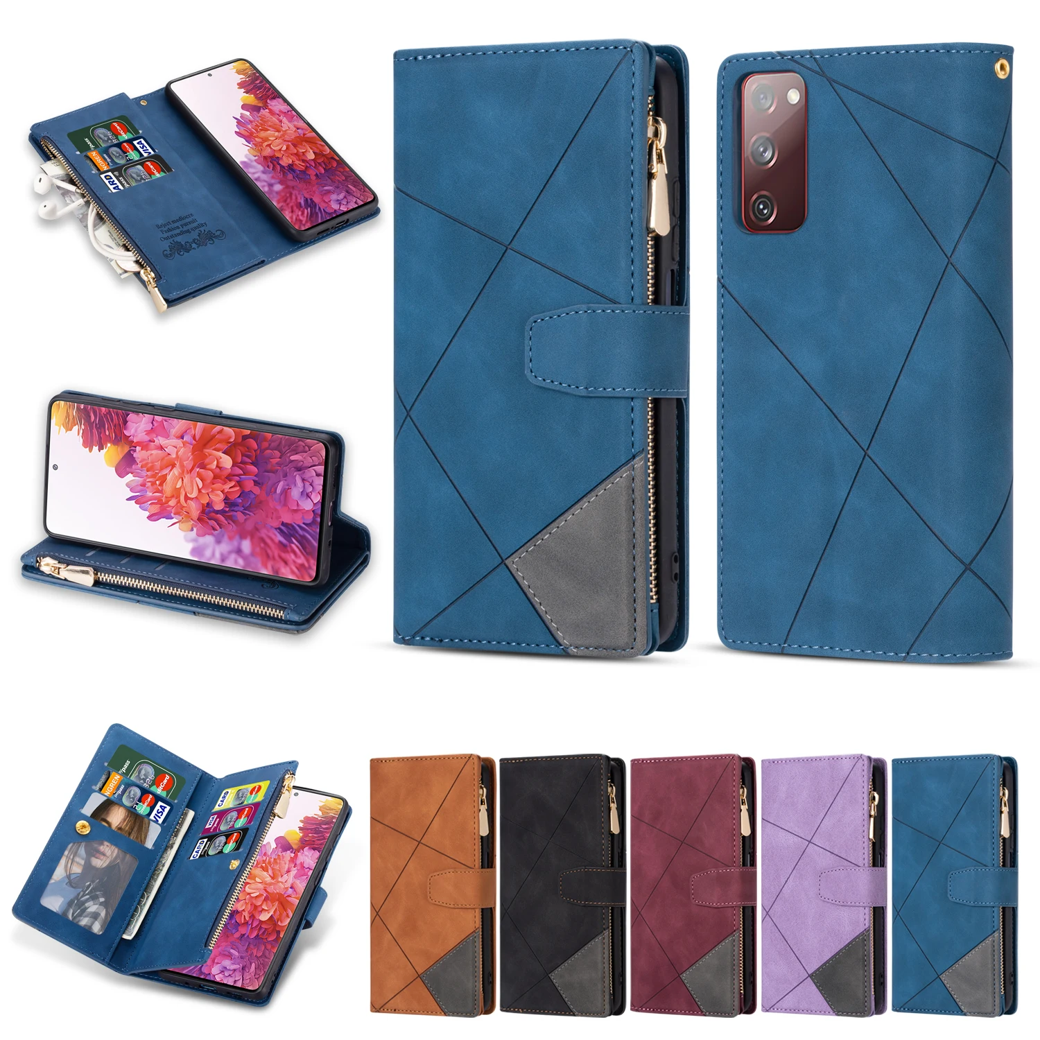 Zipper Leather Flip Wallet Case For RedMi Note 13 Pro 12S 11S 10S 9S 11 10 Pro Plus 13C + Mi Poco F5 X5 Pro X3 Pro Card Slot Bag