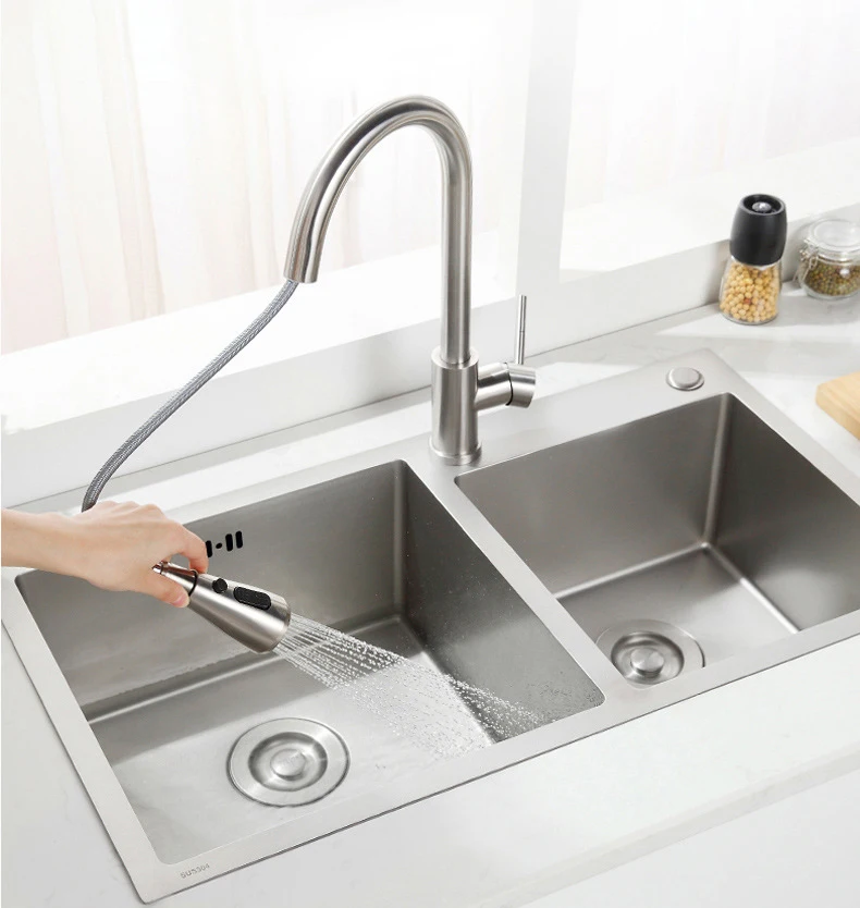 SUS304 Deep Basin Double Bowls Undermount Sink Handmade Stainless Steel Kitchen Sinks