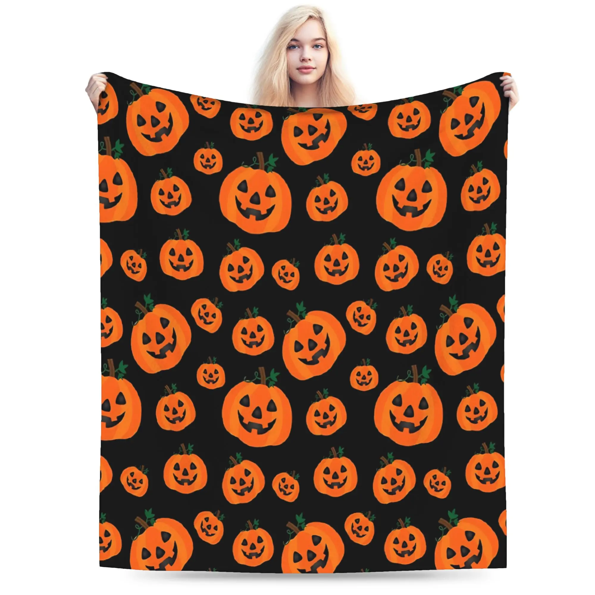 Halloween Pumpkins Design, Orange And Black Pumpkin Halloween Pattern  Super Soft Blankets  Girls Boys Plush Throw Blanket Cover