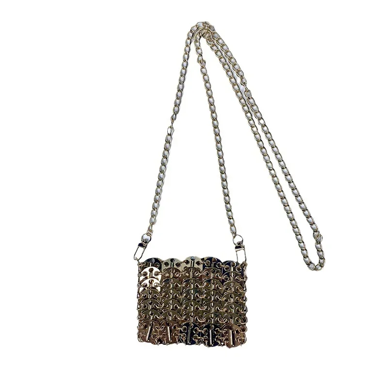 New Arrivals Mini Metal Sequins Chain Crossbody Bag for Women Trend Hand Woven Hollow Out Evening Bag Small Lipstick Clutch Bag