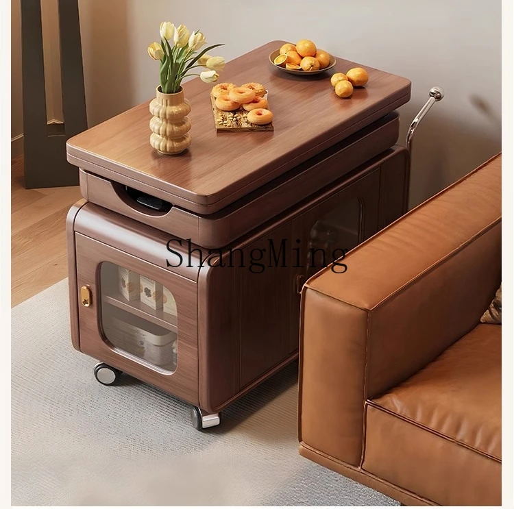 

SM medieval solid wood mobile coffee table can be lifted and folded living room sofa edge multi-functional solid wood