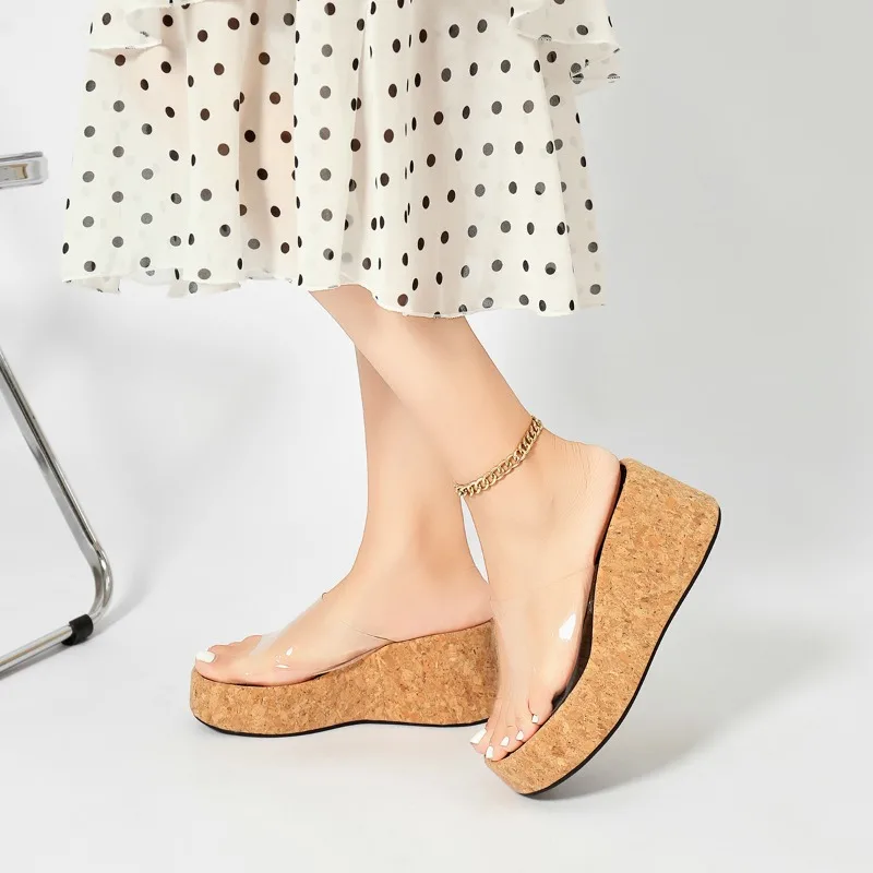 2026 New Simple Style Solid Wedge High Heels for Woman Fashion Fish Mouth Thick Soled Comfort Women Shoes Босоножки Женские view 4