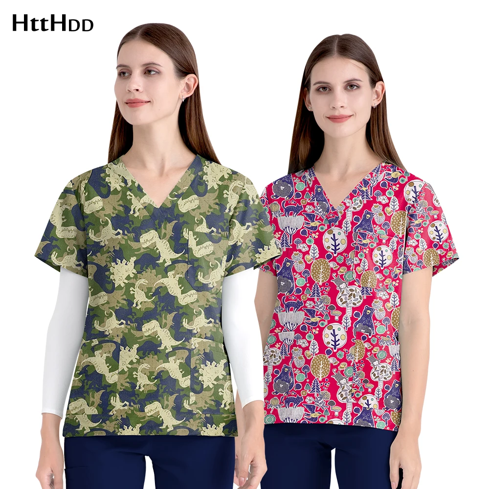 

Cotton Pet Grooming Agency Scrub Tops High Quality Spa Uniform Women V Neck Medical Clothes Scrub Uniforms Nursing Cleaning Top