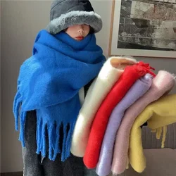 Dames Winter Mohair Sjaal Effen Warm Verdikte Kasjmier Breien Dikke Kwast Sjaal Sjaal Dames Heren Paar Sjaal Accessoires