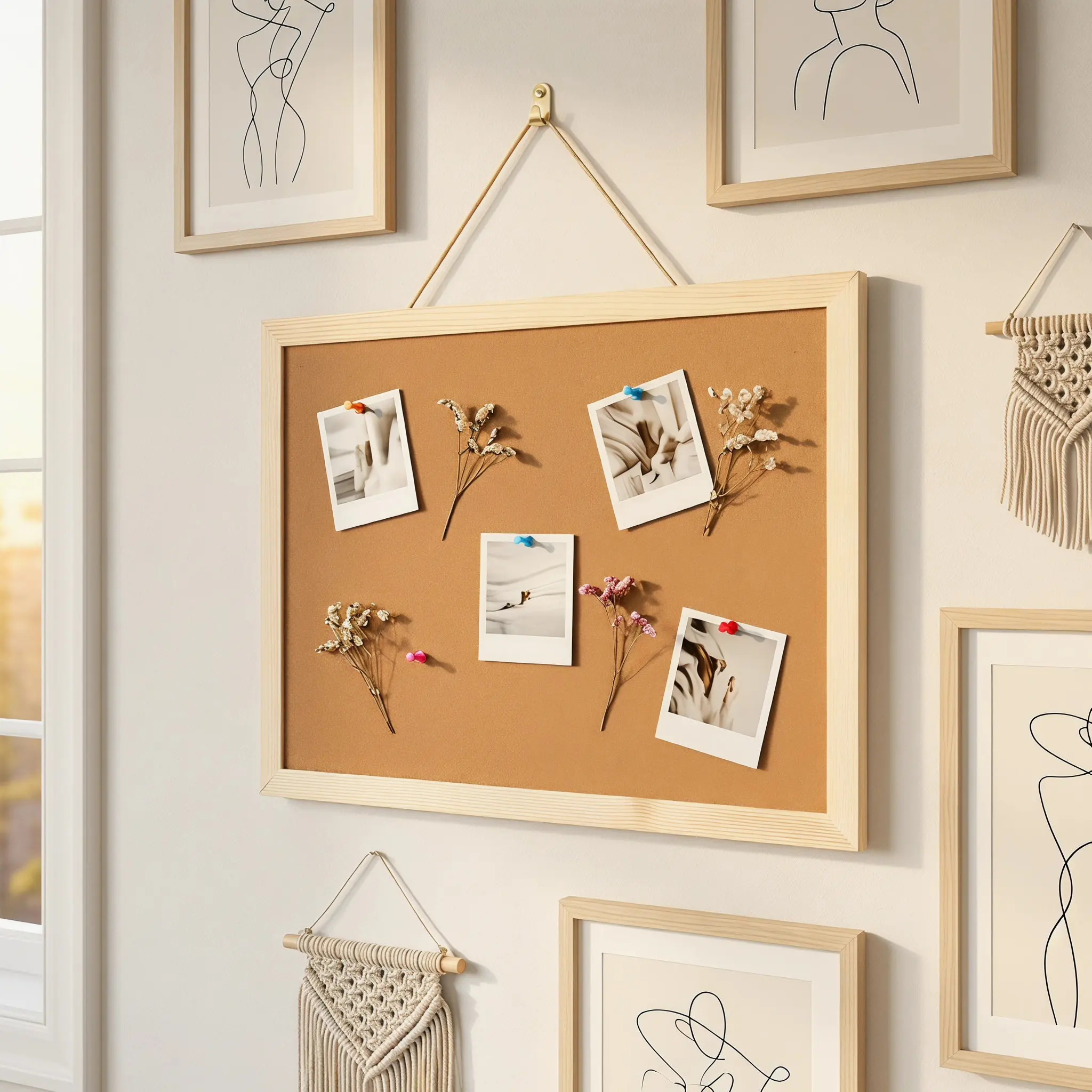Bulletin Board Cork - Weiche Kork-Pinnwand mit Holzrahmen in Hellbraun,