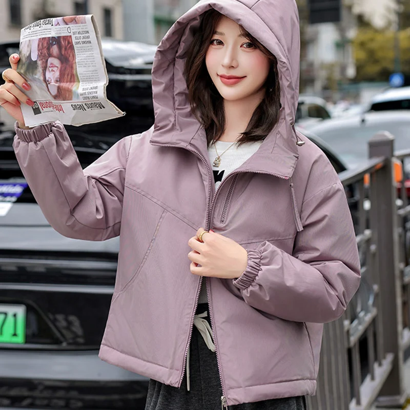 2023 neue Mit Kapuze Baumwolle Jacke Frauen Herbst Winter Verdicken Warme Windjacke Jacke Frau Chic Zipper Up Langarm Parkas Weibliche