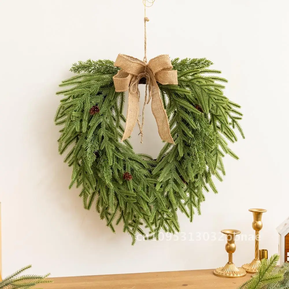 

New Christmas Feel Material Heart-Shaped Wreath Front Door Hanging Home Decorations Hanging Ornaments