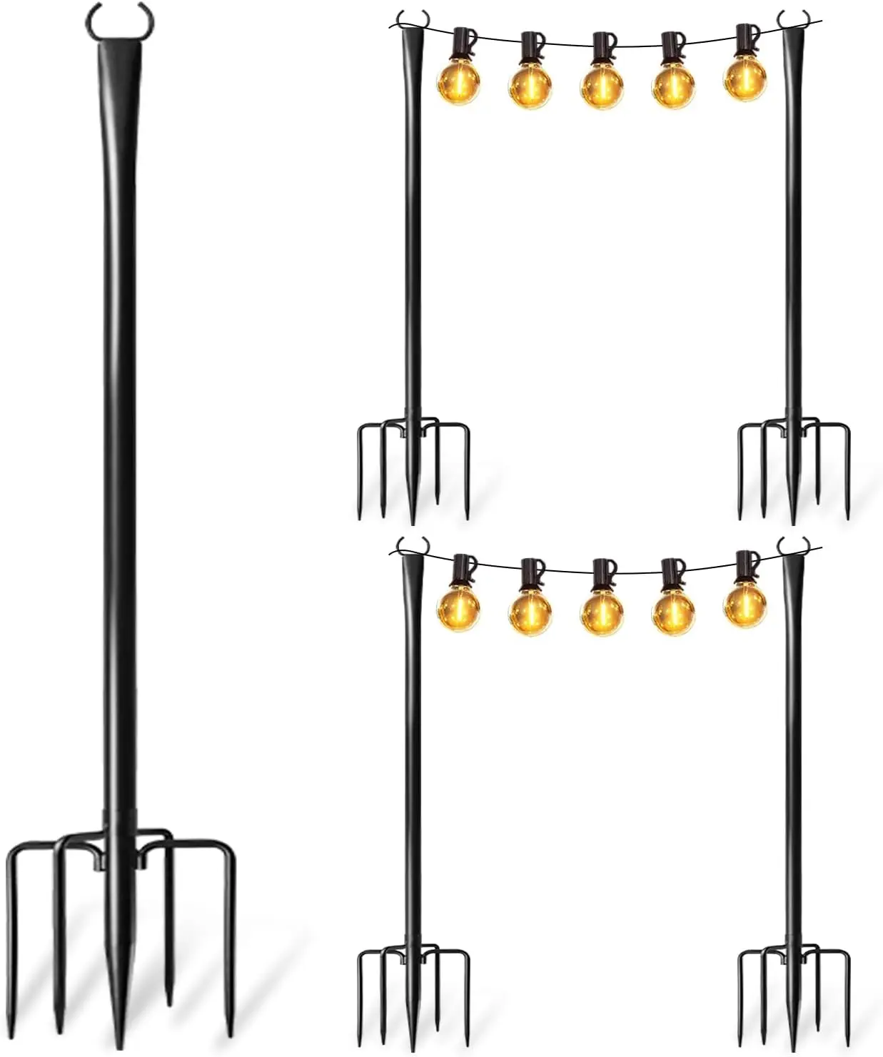 

Heavy-Duty Metal String Light Poles for Outdoor, Adjustable 12-15ft, 4 Pack with Fork, Easy Setup