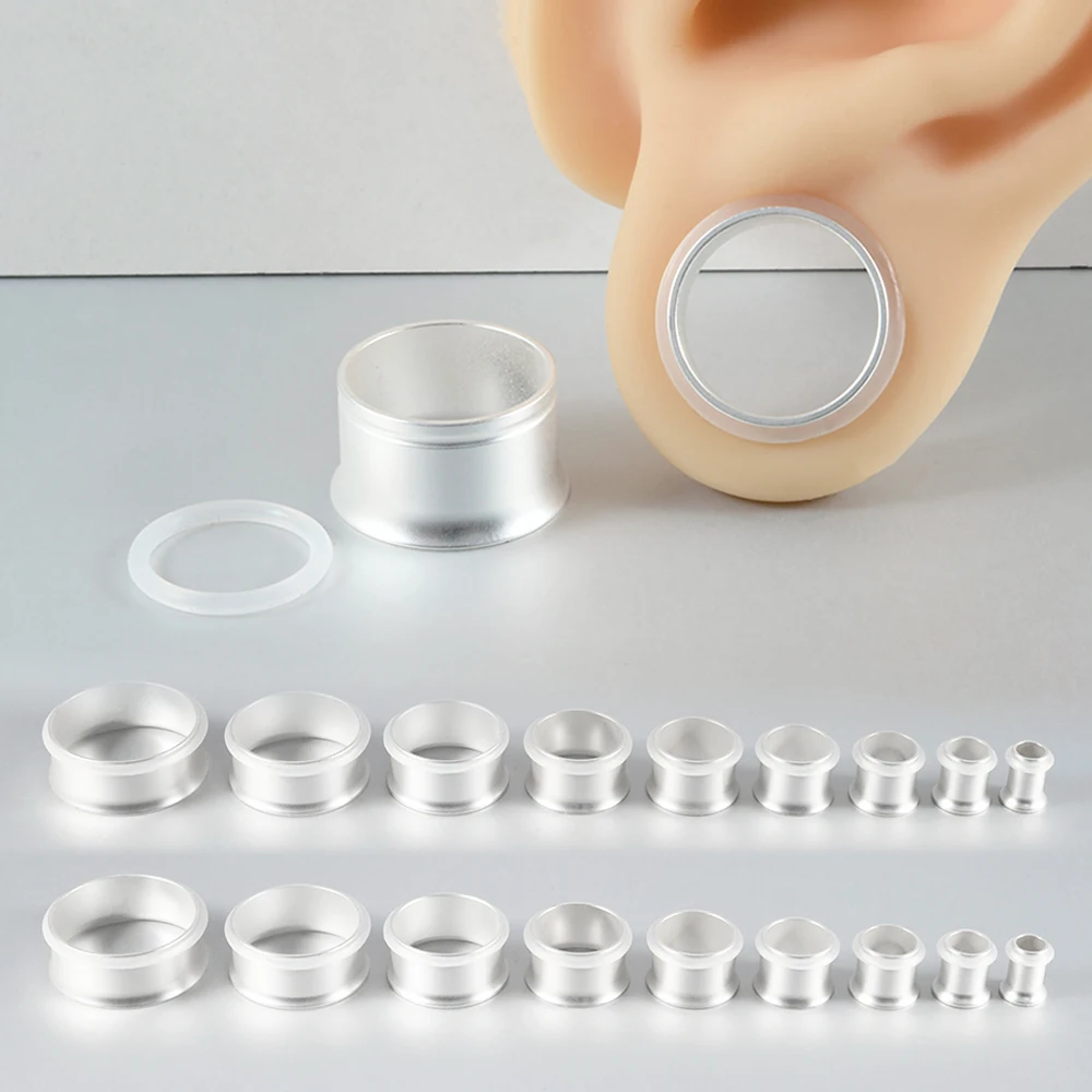 PAIR Stainless Steel Silvery With Transparent Leather Ring Flared None Threaded Ear Tunnel Expander Plugs Body Piercing Jewelry