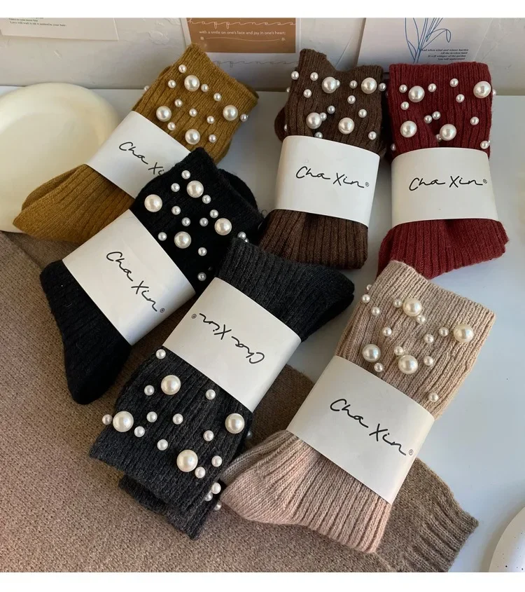1 Paar modische Perlen-Dekorationssocken für Damen, süße Socken im Prinzessinnen-Stil mit mittlerer Wade im koreanischen Stil, Bekleidungszubehör – Detail 9