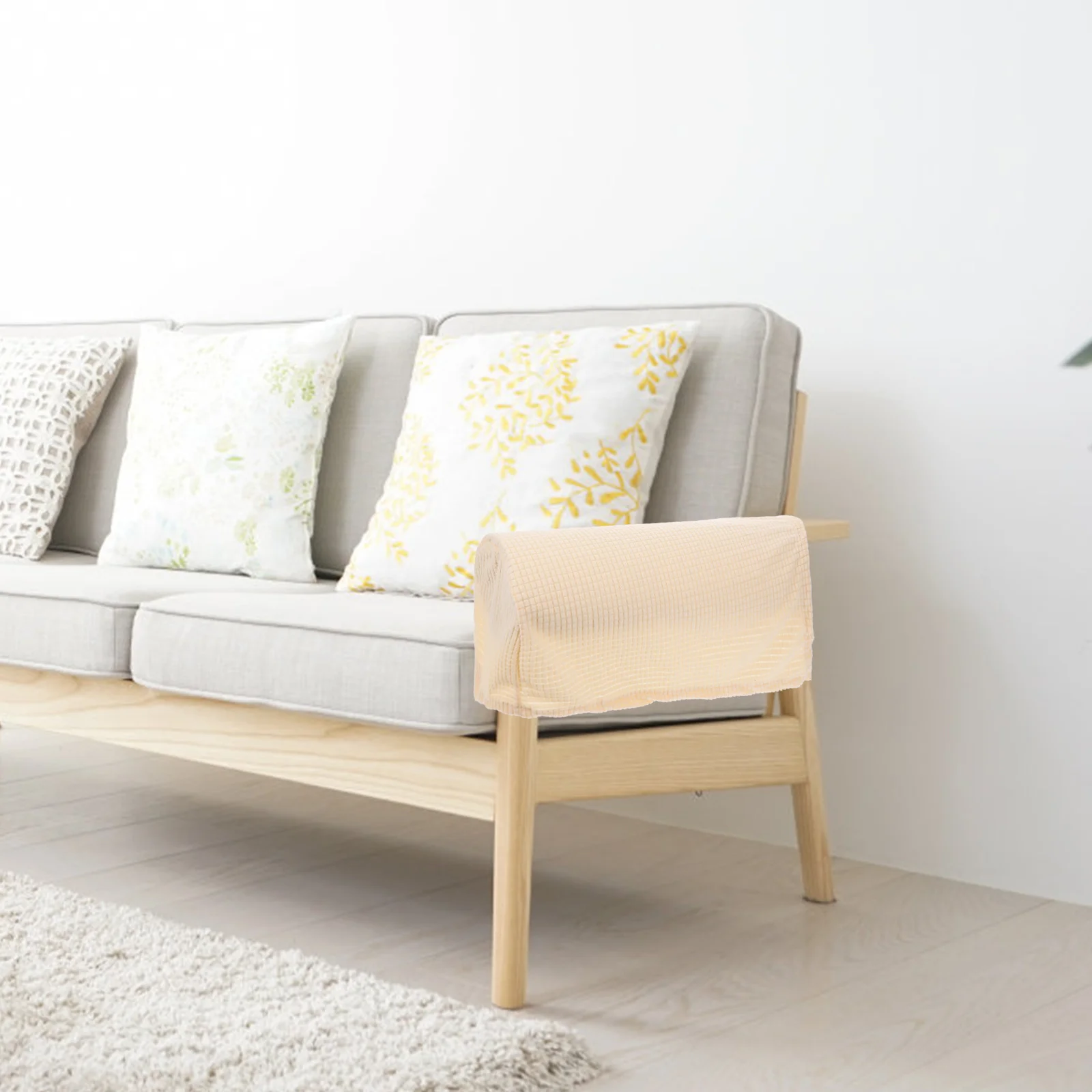 

2pcs Stretch Armrest Covers Armrest Protector For Home Office Use Beige Polyester Skin-Friendly Couch Hand